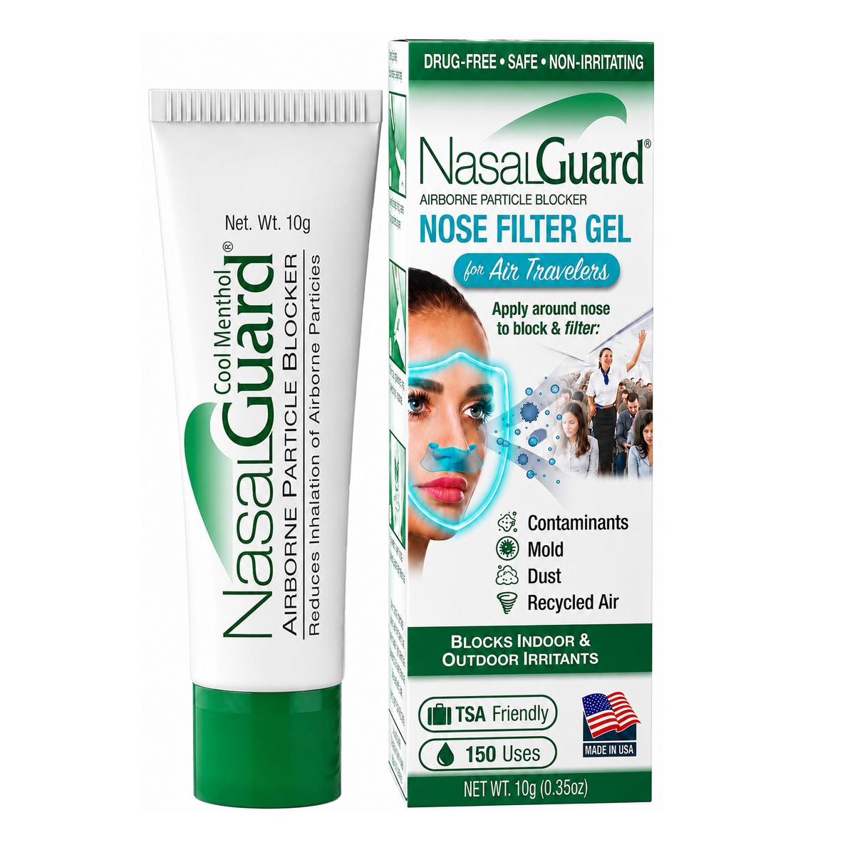 NasalGuard For Air Travelers, Airborne Particle Blocker | Cool Menthol | 10g Tube