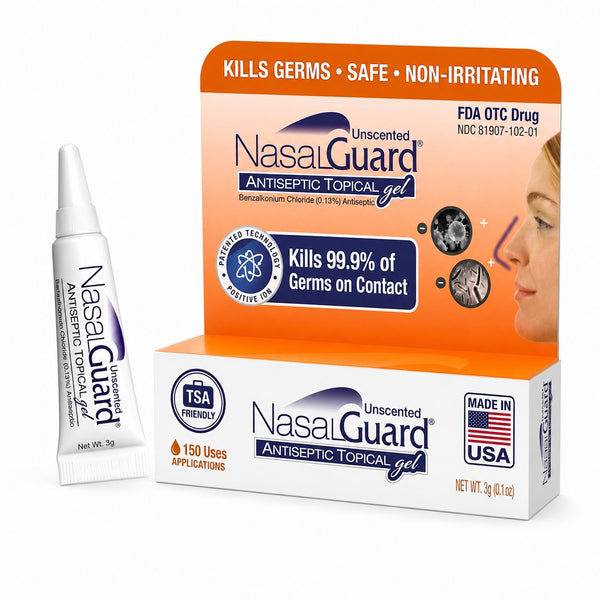 NasalGuard Antiseptic Topical Gel, Blocks & Kills 99.9% of Germs | Unscented | 3g Tube