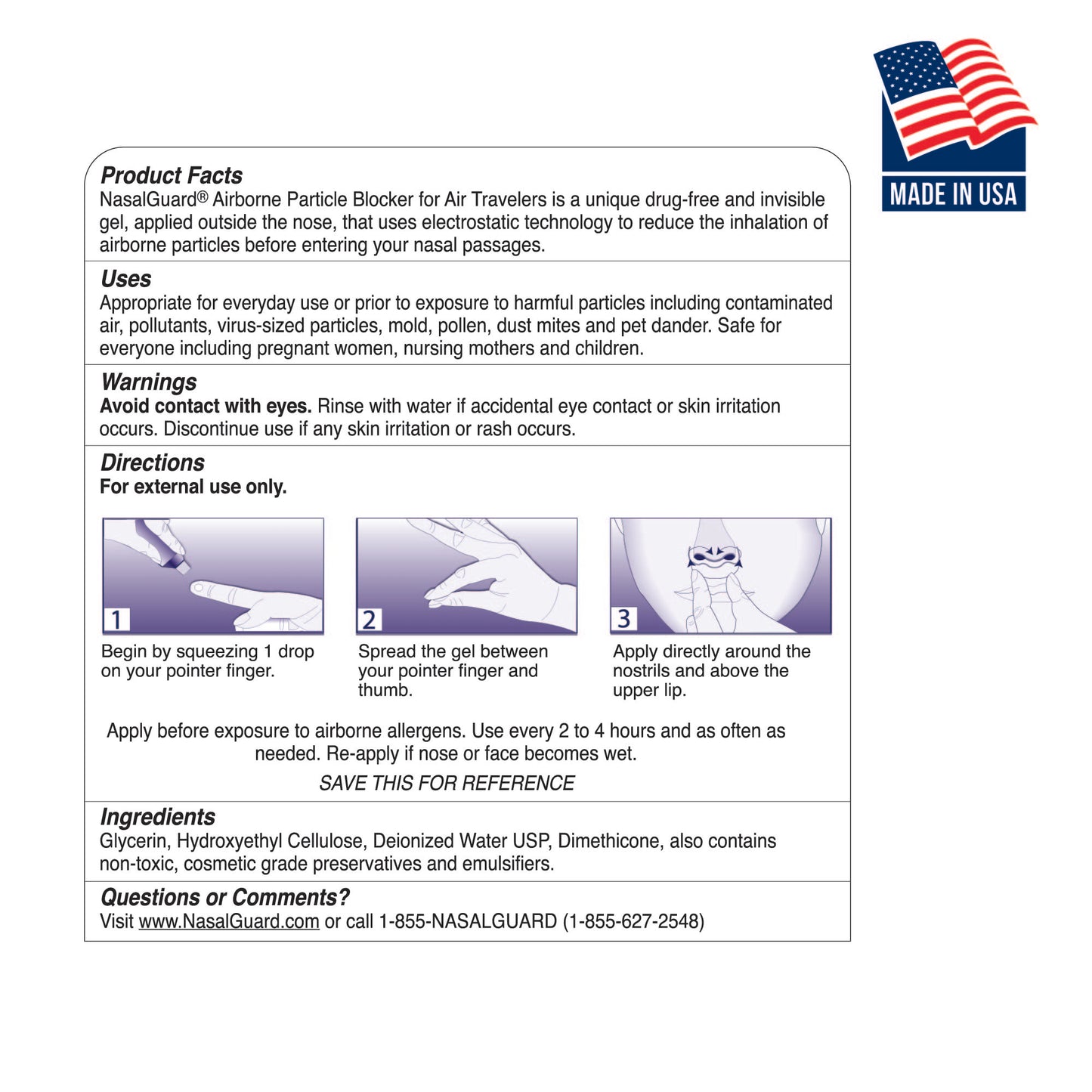 NasalGuard For Air Travelers - Allergy Relief Gel, Drug-Free, Unscented, 3g Tube