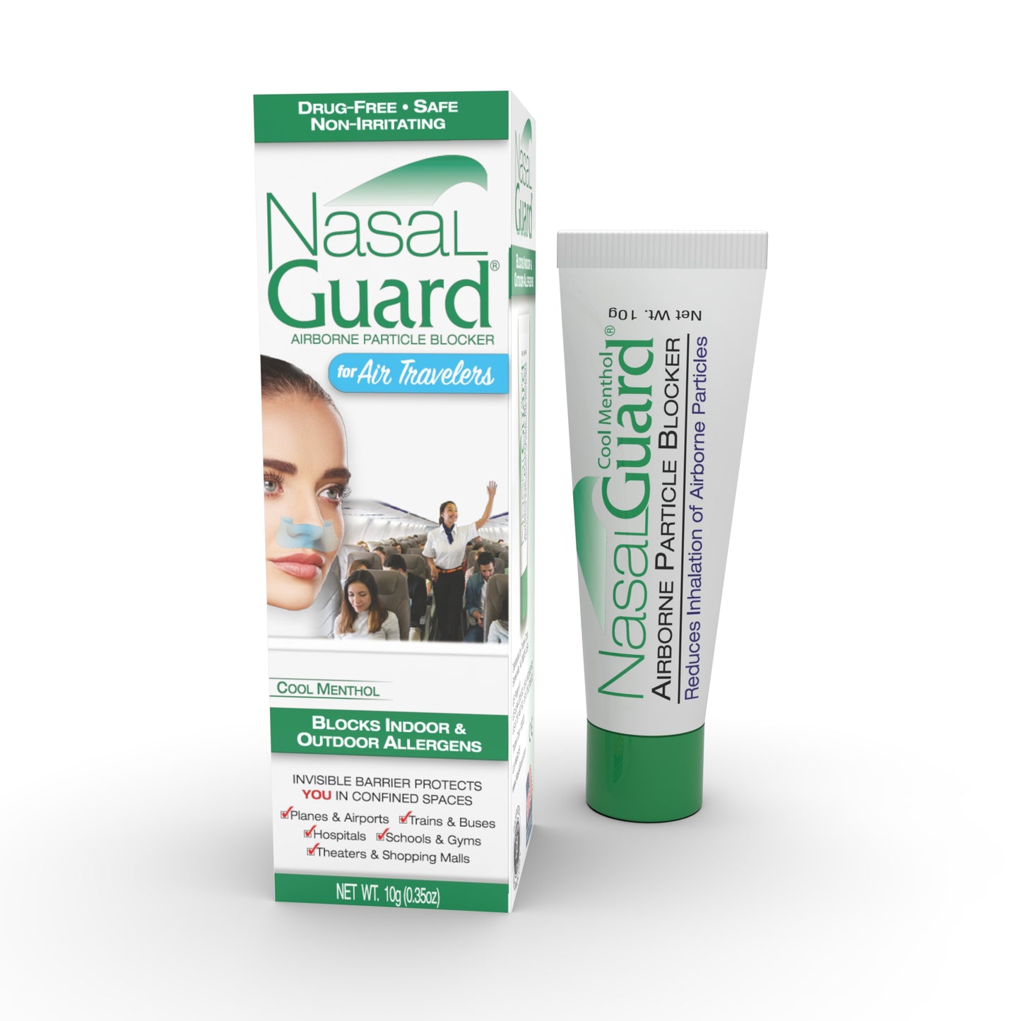 NasalGuard For Air Travelers, Airborne Particle Blocker | Cool Menthol | 10g Tube