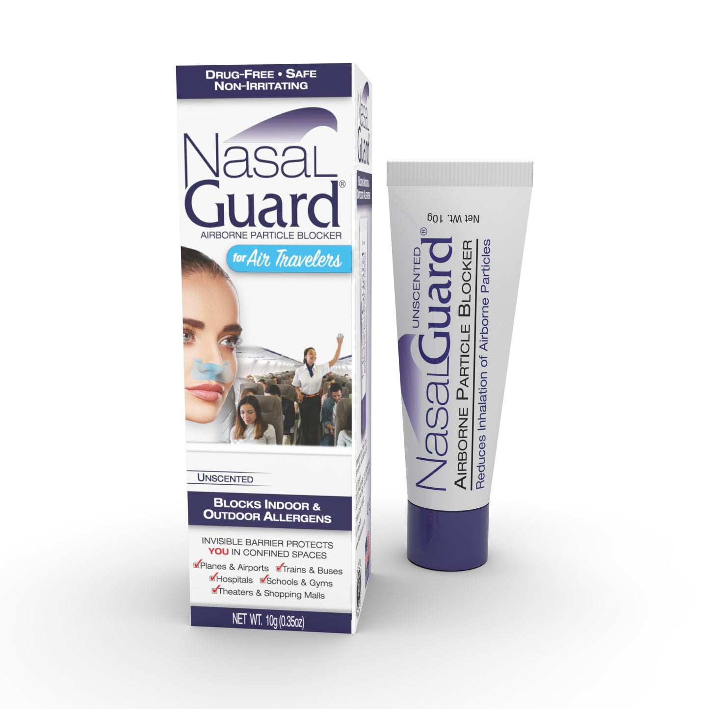 NasalGuard For Air Travelers, Airborne Particle Blocker | Unscented | 10g Tube