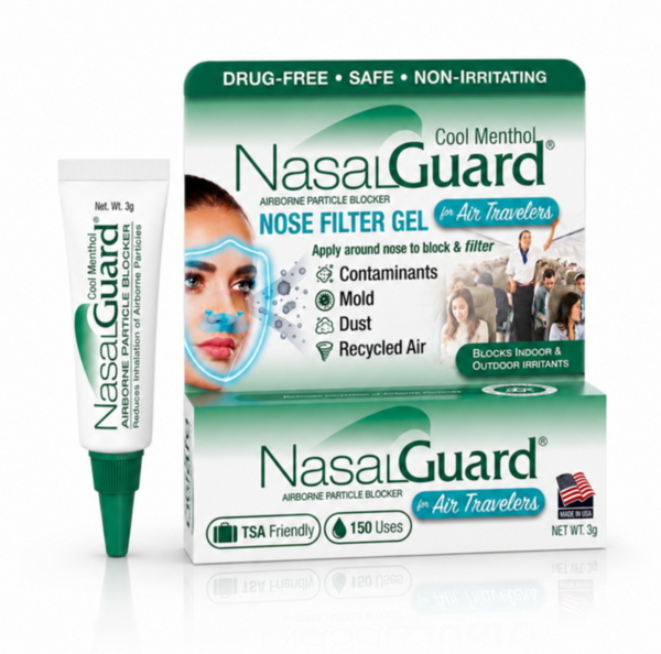 NasalGuard For Air Travelers, Airborne Particle Blocker | Cool Menthol | 3g Tube