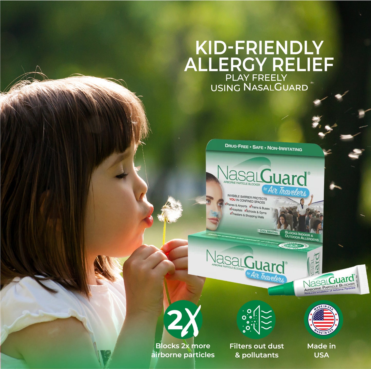 NasalGuard For Kids - Allergy Relief Gel, Drug-Free, Cool Menthol, 3g Tube