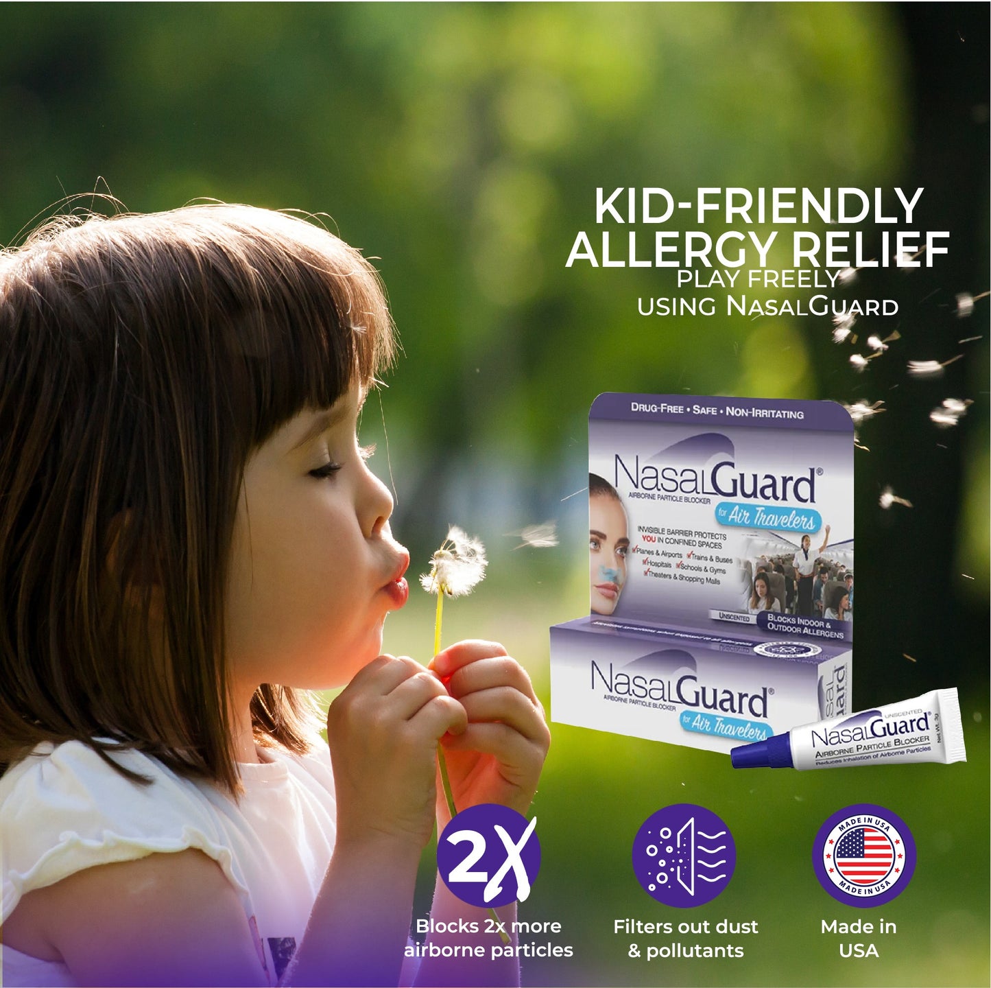NasalGuard For Kids - Allergy Relief Gel, Drug-Free, Unscented, 3g Tube