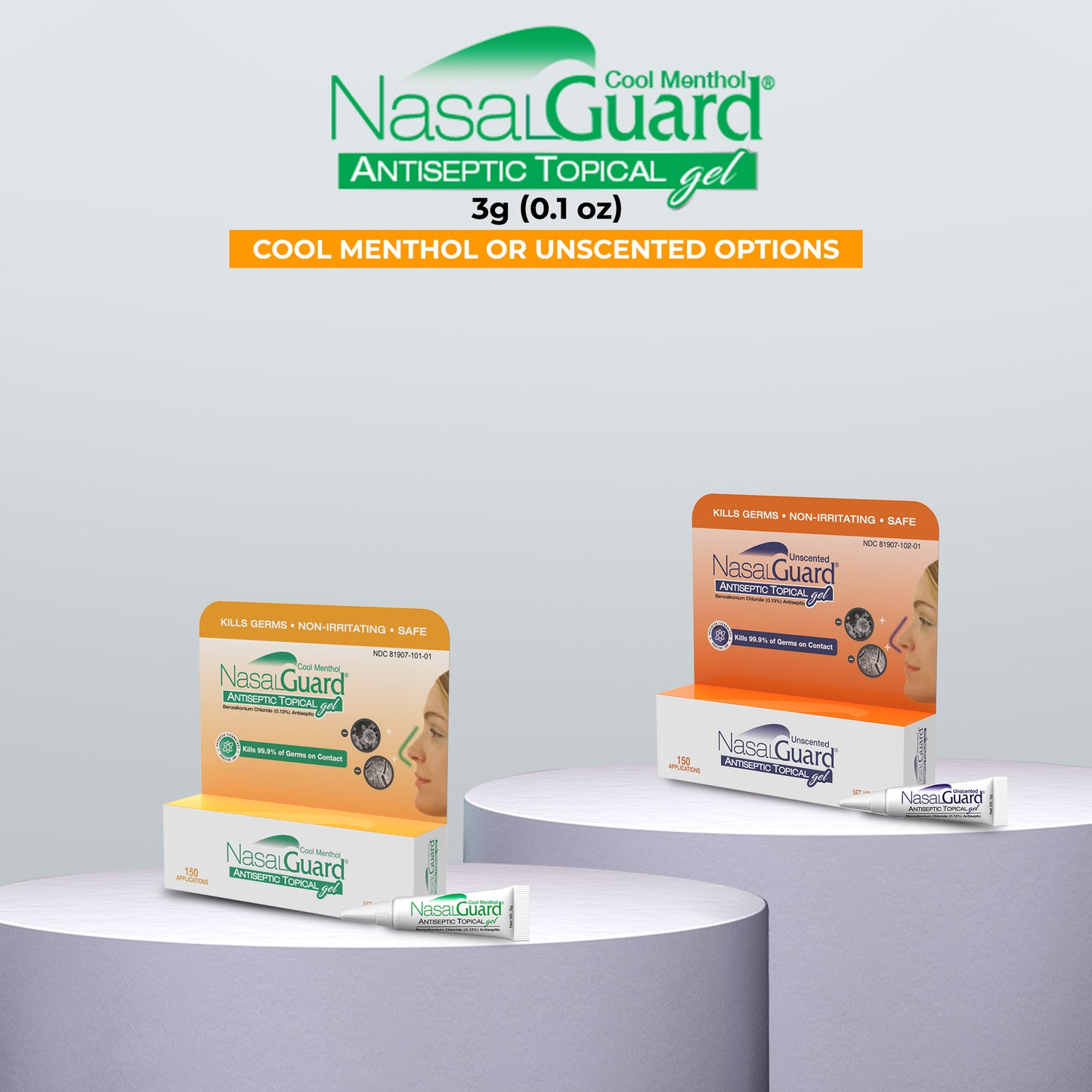 NasalGuard Antiseptic Topical Gel, Blocks & Kills 99.9% of Germs | Unscented | 3g Tube