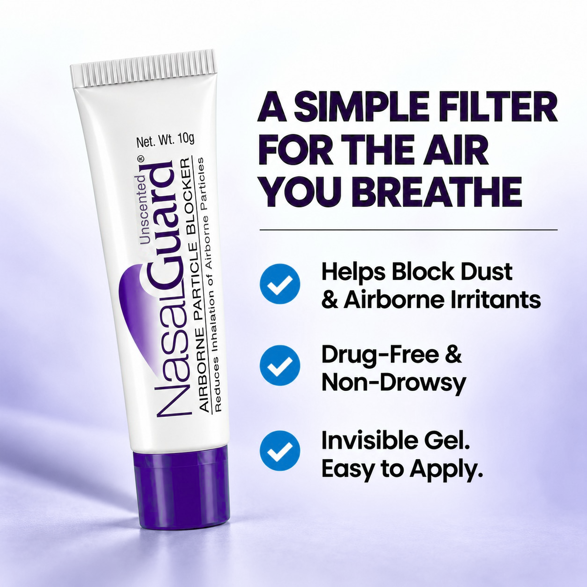 NasalGuard® Airborne Particle Blocker | For Air Travelers | Unscented | 10g Tube