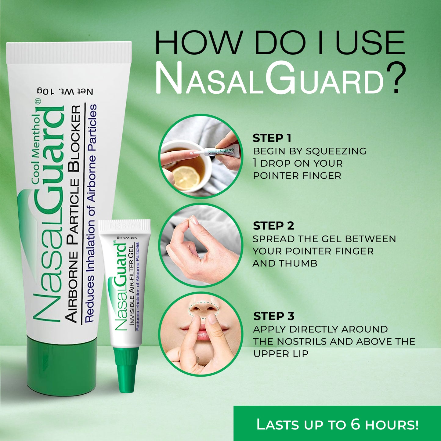 NasalGuard For Air Travelers, Airborne Particle Blocker | Cool Menthol | 3g Tube