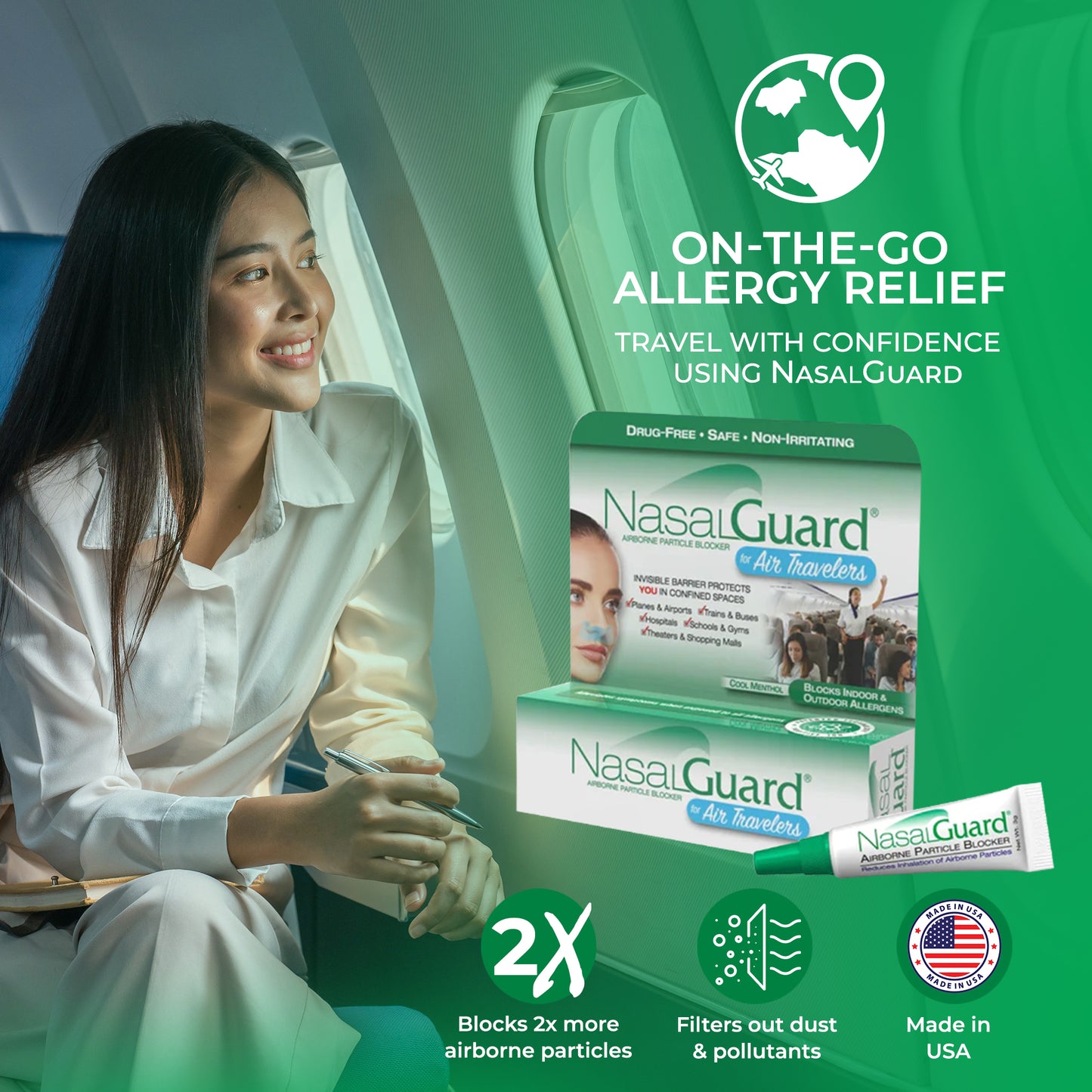 NasalGuard For Air Travelers - Airborne Particle Blocker, Cool Menthol - 10g (Pack of 6)