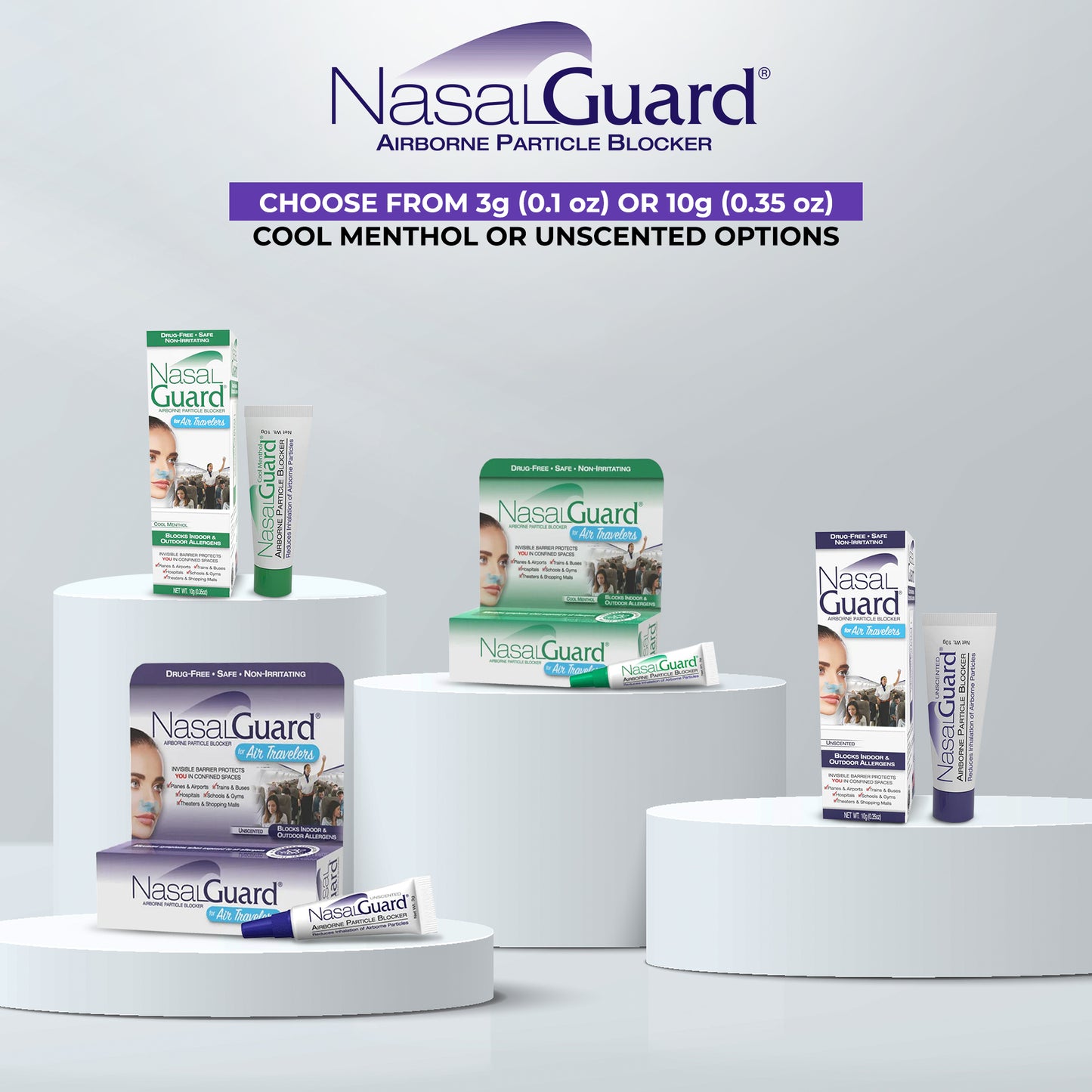 NasalGuard For Air Travelers, Airborne Particle Blocker | Unscented | 10g Tube