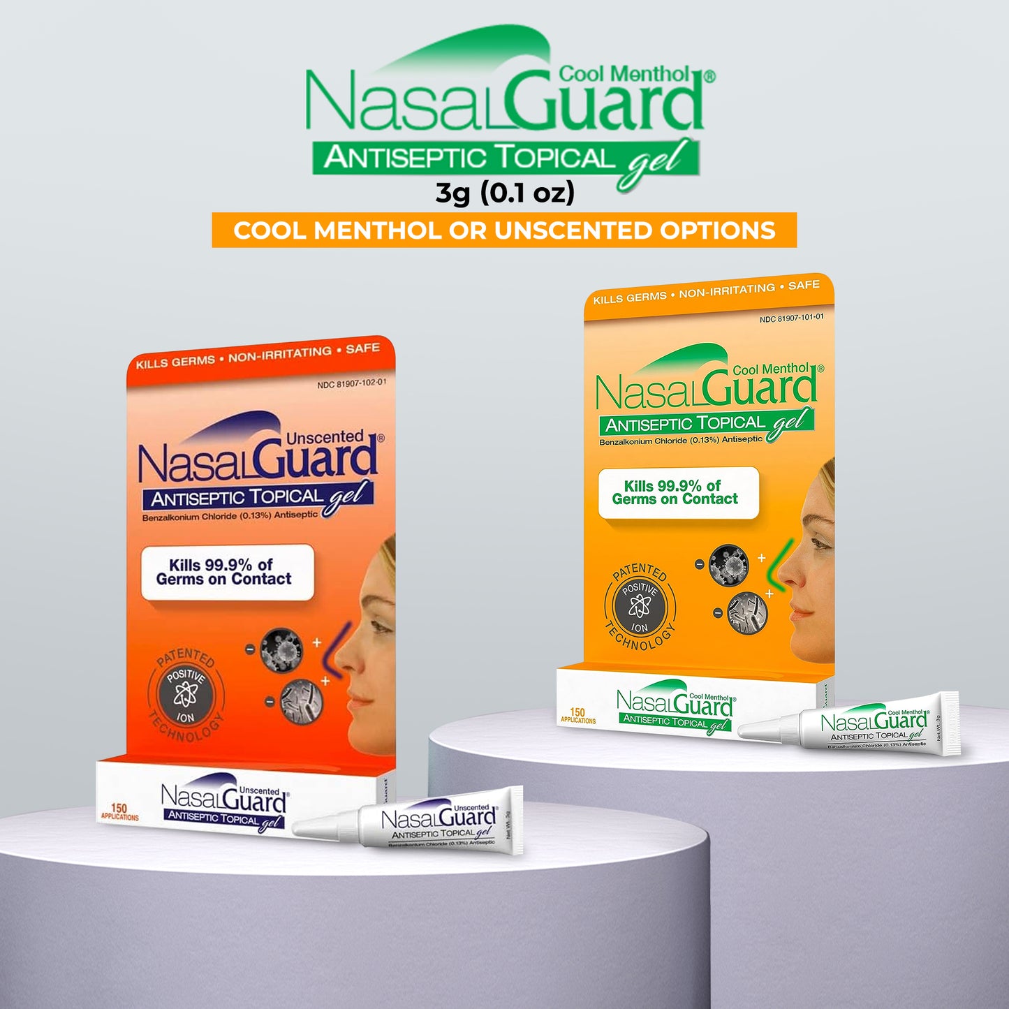 NasalGuard Antiseptic Gel - Blocks & Kills 99.9% of Germs - Cool Menthol