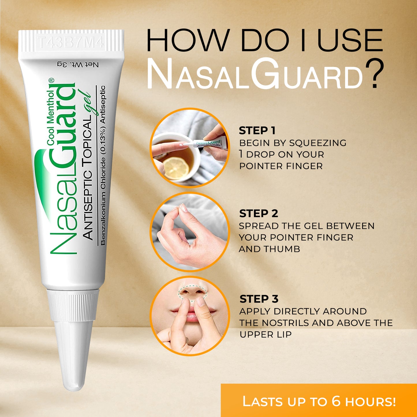 NasalGuard Antiseptic Gel - Blocks & Kills 99.9% of Germs - Cool Menthol