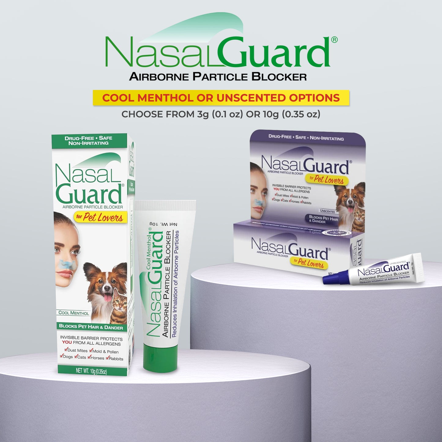 NasalGuard For Pet Lovers, Airborne Particle Blocker | Cool Menthol | 10g Tube