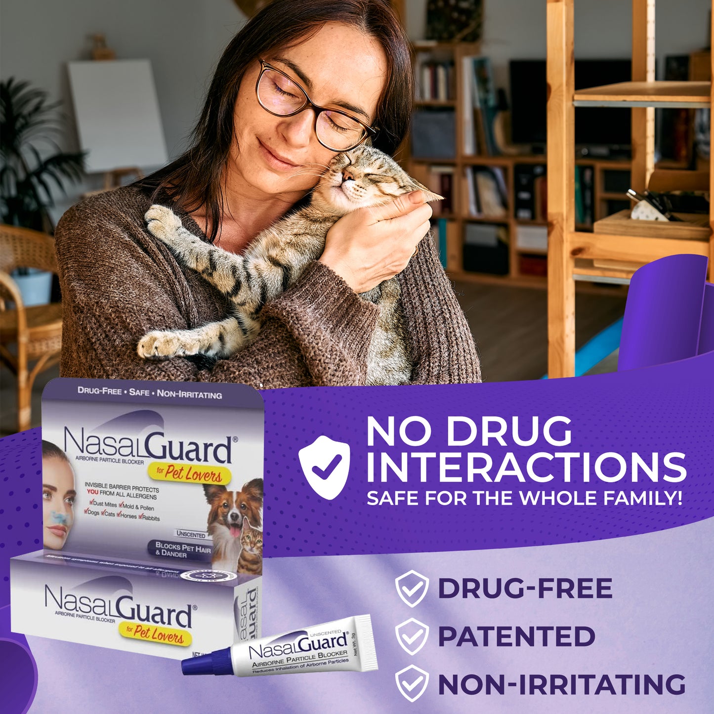NasalGuard For Pet Lovers - Allergy Relief Gel, Drug-Free, Unscented, 10g Tube