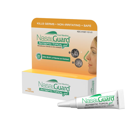 NasalGuard Antiseptic Gel - Blocks & Kills 99.9% of Germs - Cool Menthol, 3g Tube