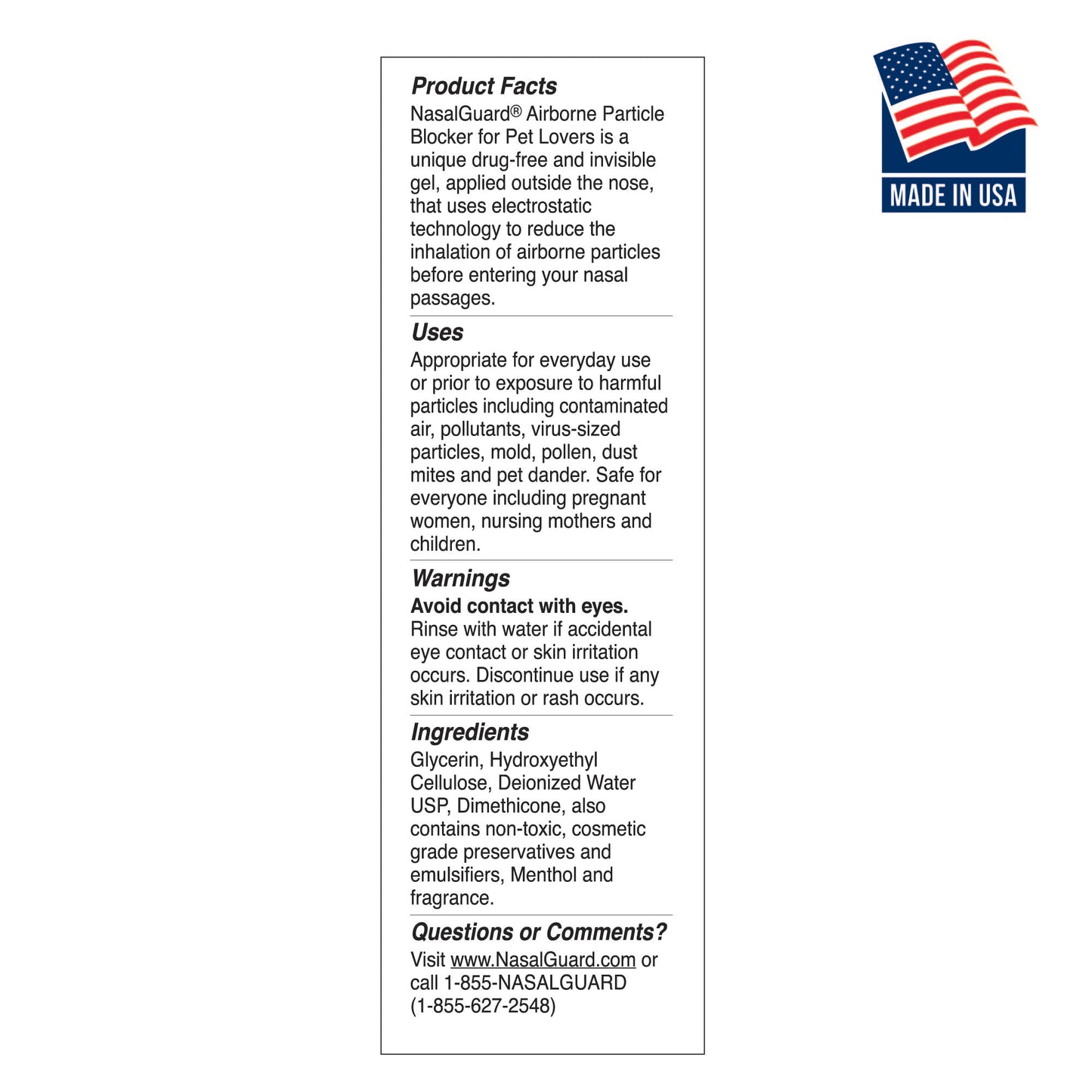NasalGuard for Pet Lovers - Airborne Particle Blocker, Cool Menthol - 10g Pack of 6)
