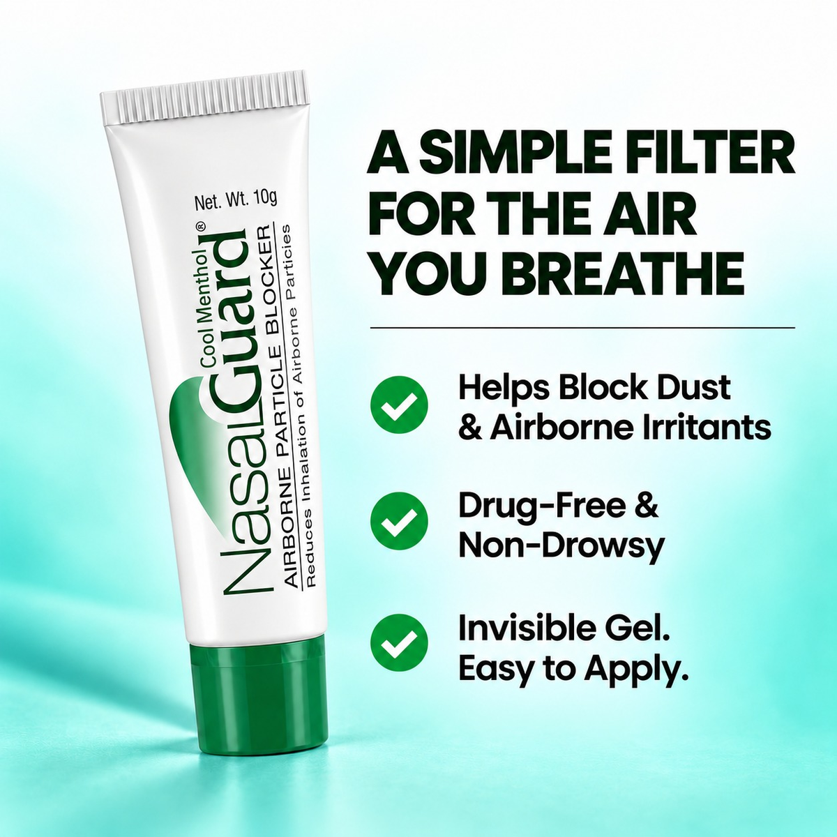 NasalGuard® Airborne Particle Blocker | For Air Travelers | Cool Menthol | 10g Tube