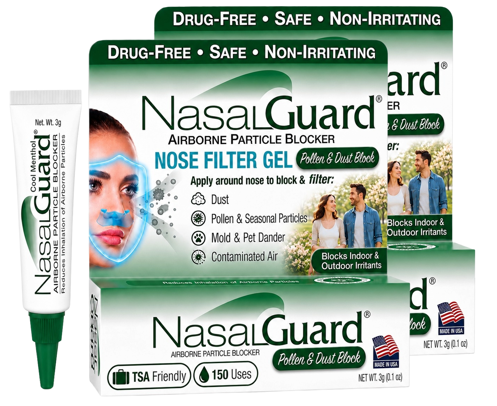 NasalGuard Airborne Particle Blocker, Nasal Gel | Cool Menthol | 3g Tube