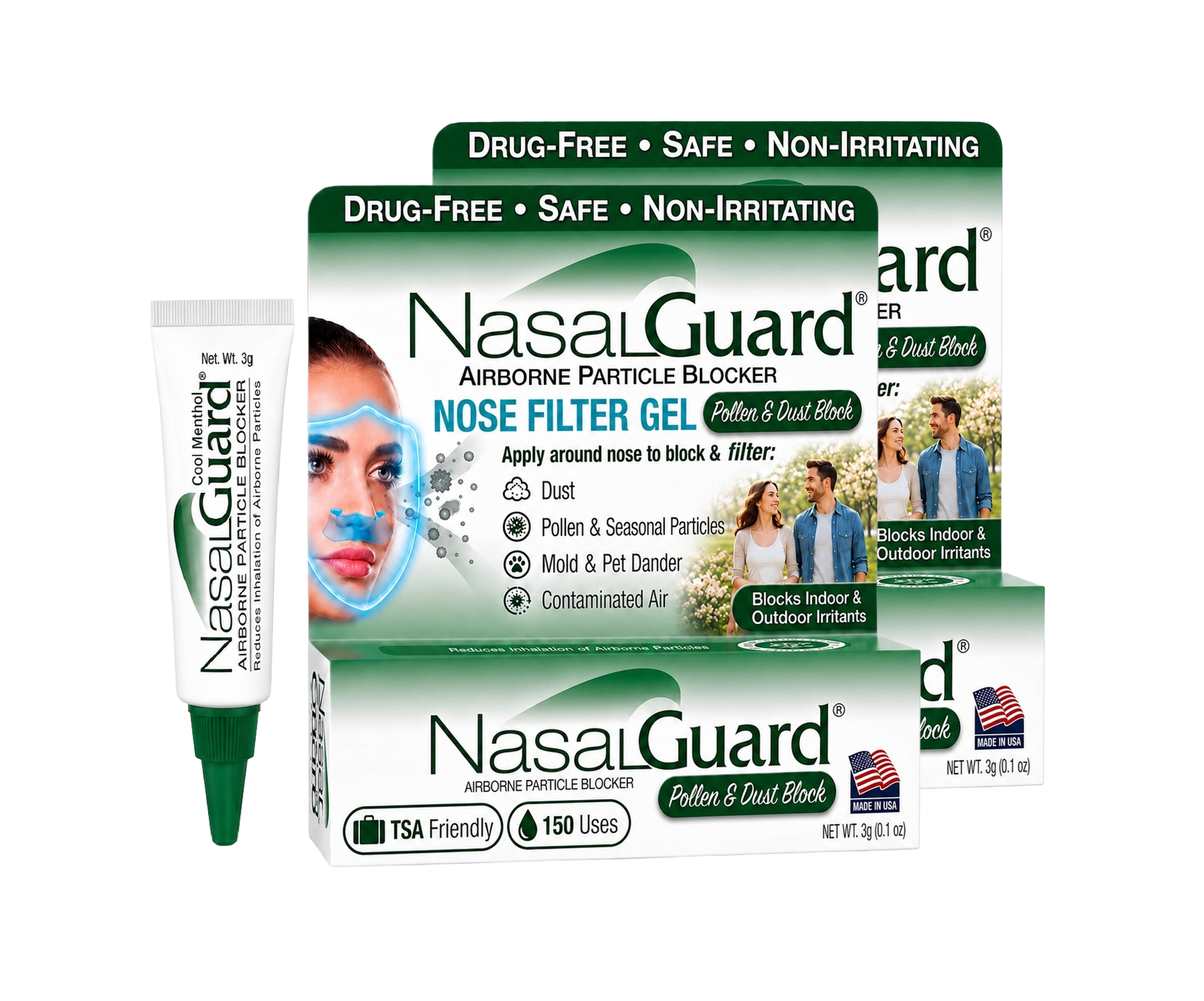 NasalGuard Airborne Particle Blocker, Nasal Gel | Cool Menthol | 3g Tube | Pack of 2