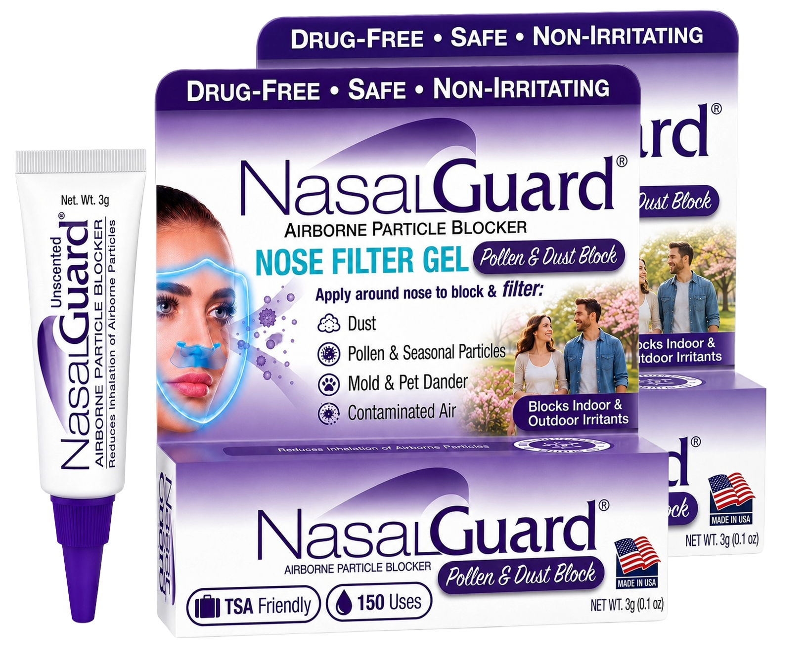 NasalGuard Airborne Particle Blocker, Nasal Gel | Unscented | 3g Tube