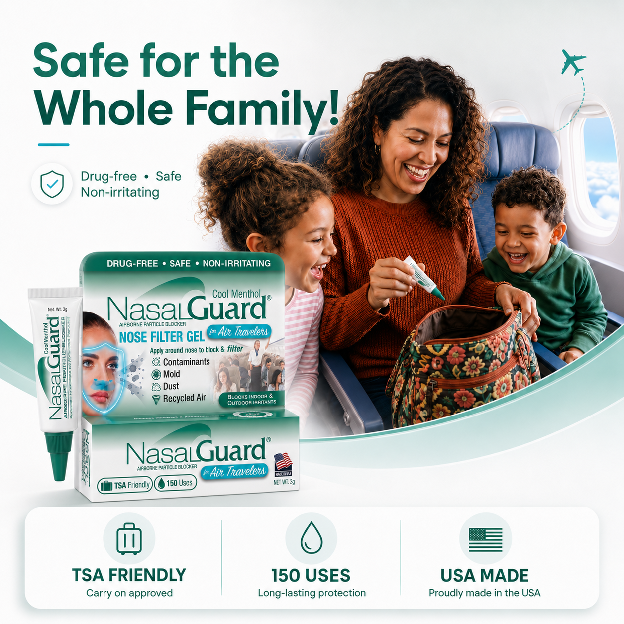 NasalGuard For Air Travelers, Airborne Particle Blocker | Cool Menthol | 10g Tube