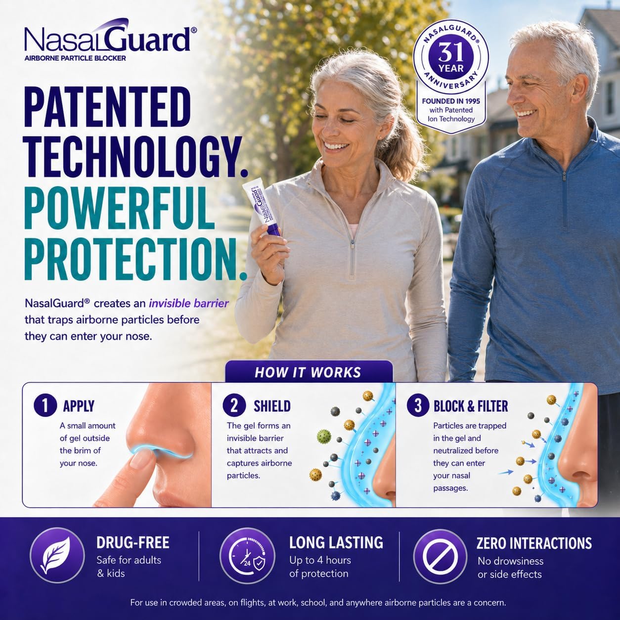 NasalGuard Airborne Particle Blocker, Nasal Gel | Unscented | 3g Tube | Pack of 2