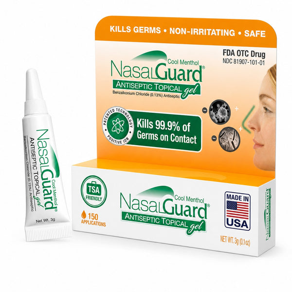NasalGuard Antiseptic Topical Gel, Blocks & Kills 99.9% of Germs | Cool Menthol | 3g Tube