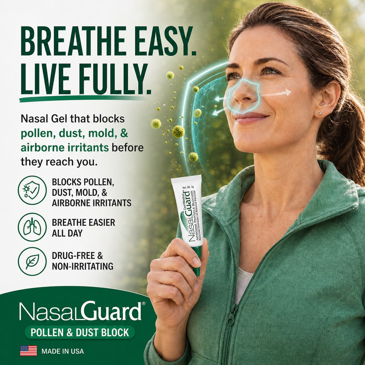 NasalGuard Airborne Particle Blocker, Nasal Gel | Cool Menthol | 3g Tube | Pack of 2