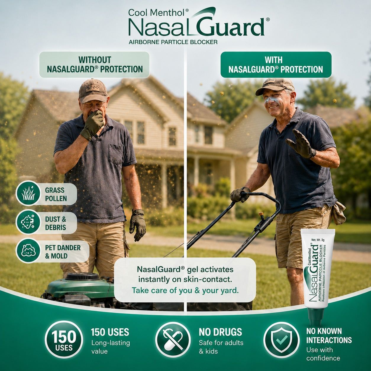 NasalGuard Airborne Particle Blocker, Nasal Gel | Cool Menthol | 10g Tube