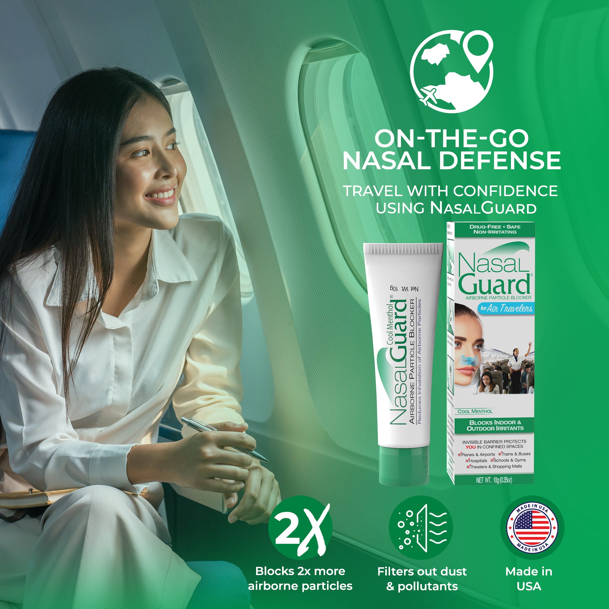 NasalGuard para viajeros aéreos, bloqueador de partículas en el aire | Mentol refrescante | Tubo de 10 g