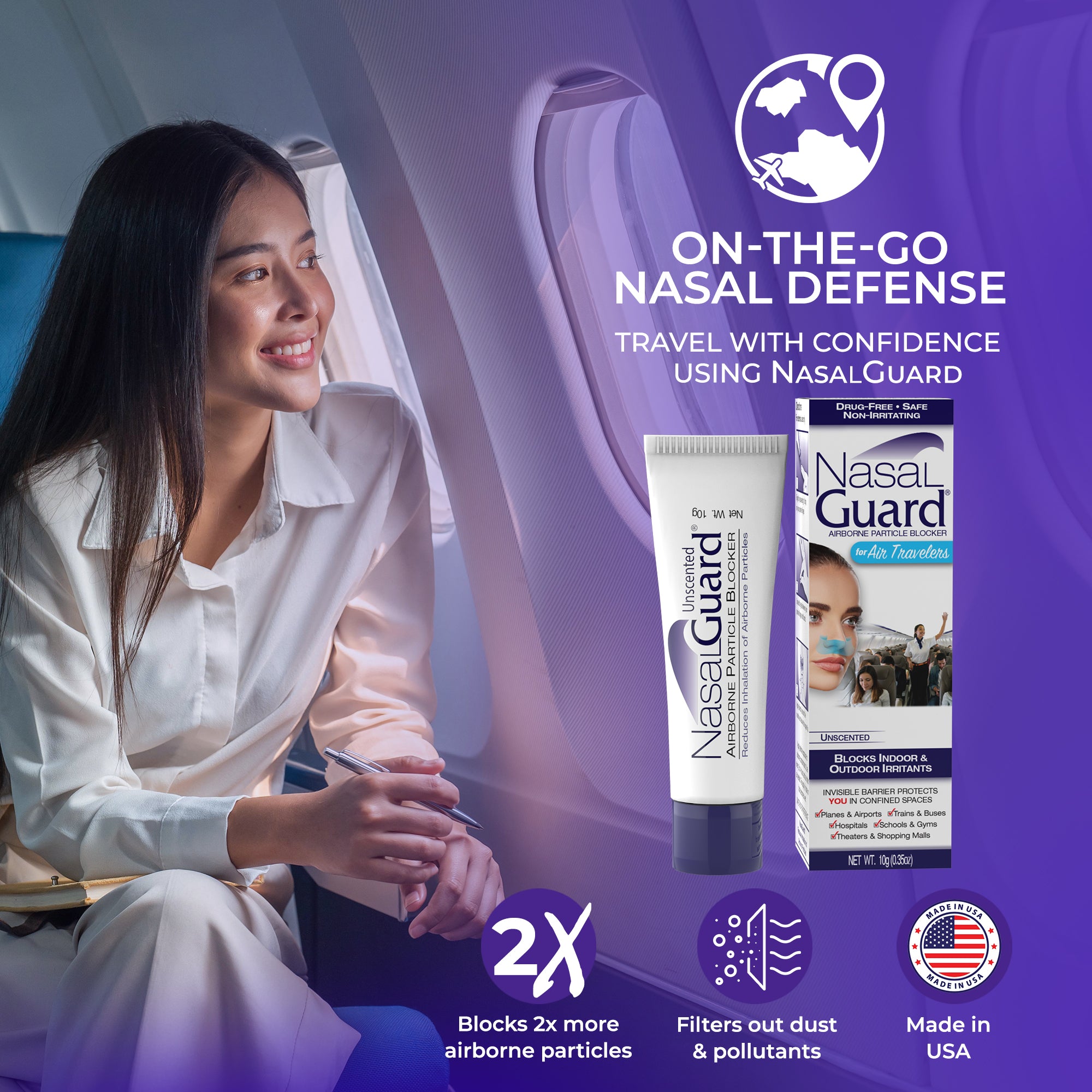 NasalGuard para viajeros aéreos, bloqueador de partículas en el aire | Sin perfume | Tubo de 10 g