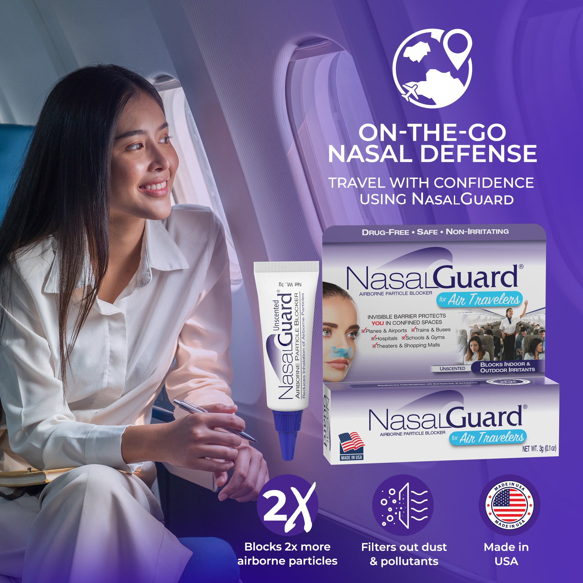 NasalGuard para viajeros aéreos, bloqueador de partículas en el aire | Sin perfume | Tubo de 3 g