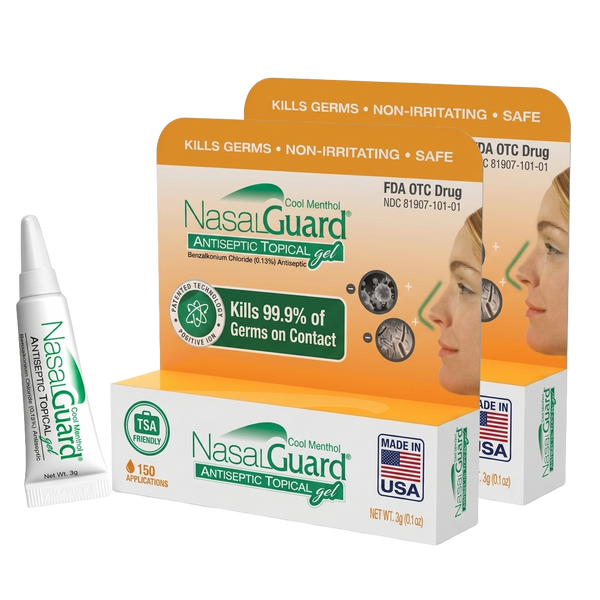 NasalGuard Antiseptic Topical Gel, Blocks & Kills 99.9% of Germs | Cool Menthol | 3g Tube | Pack of 2