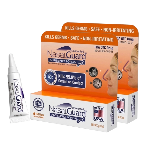 NasalGuard Antiseptic Topical Gel, Blocks & Kills 99.9% of Germs | Unscented | 3g Tube | Pack of 2