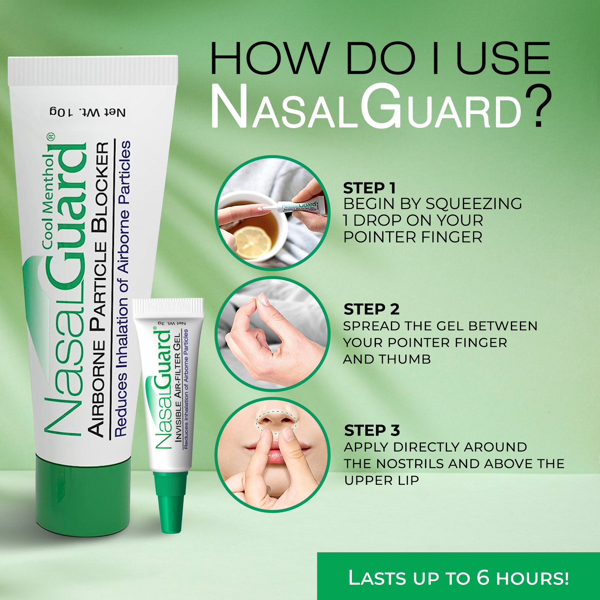 Gel nasal bloqueador de partículas en el aire NasalGuard | Mentol refrescante | Tubo de 10 g 