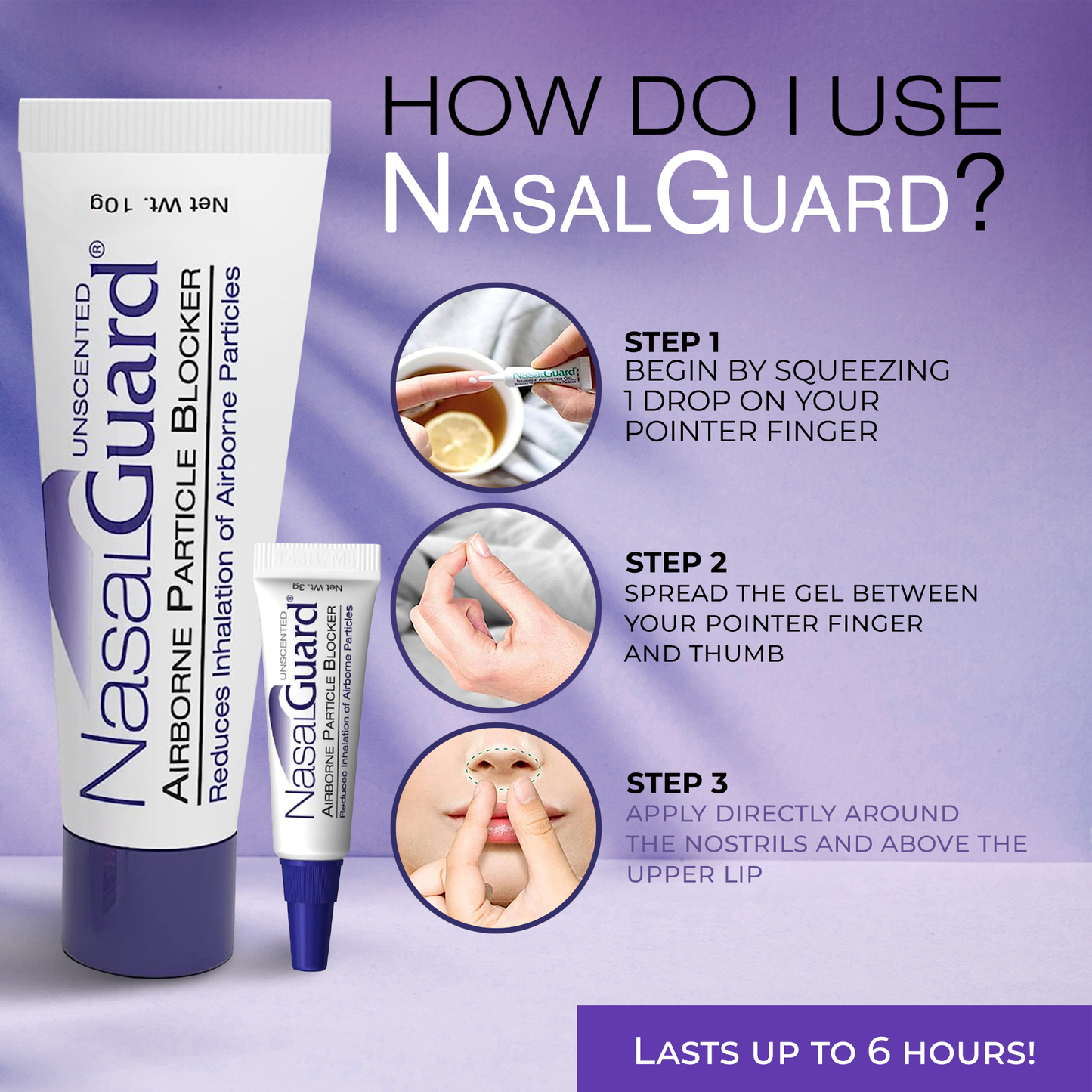 NasalGuard Allergy Relief and Allergen Blocker Nasal Gel - (Unscented, 3g, Pack of 6)