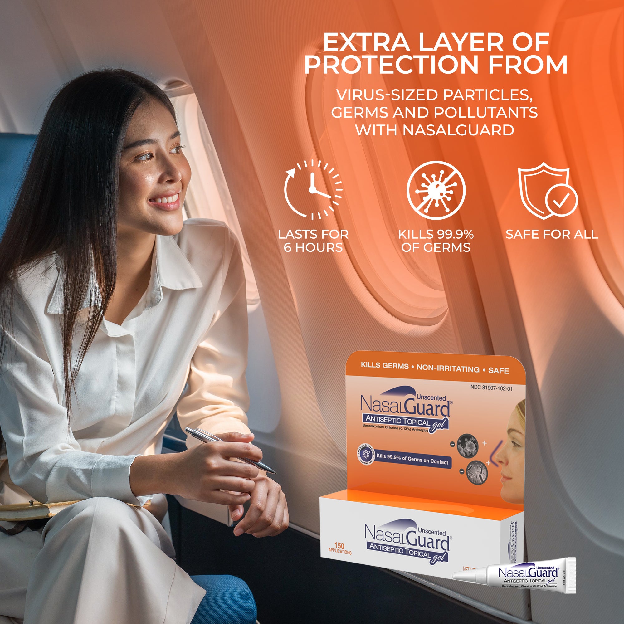 Gel tópico antiséptico NasalGuard: bloquea y elimina el 99.9% de los gérmenes | Sin perfume | Tubo de 3 g