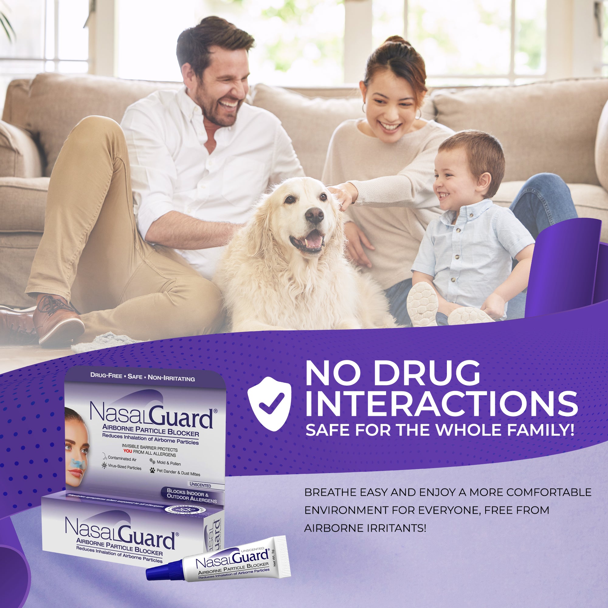 Gel nasal bloqueador de partículas en el aire NasalGuard | Sin perfume | 3 g | (Paquete de 6) 