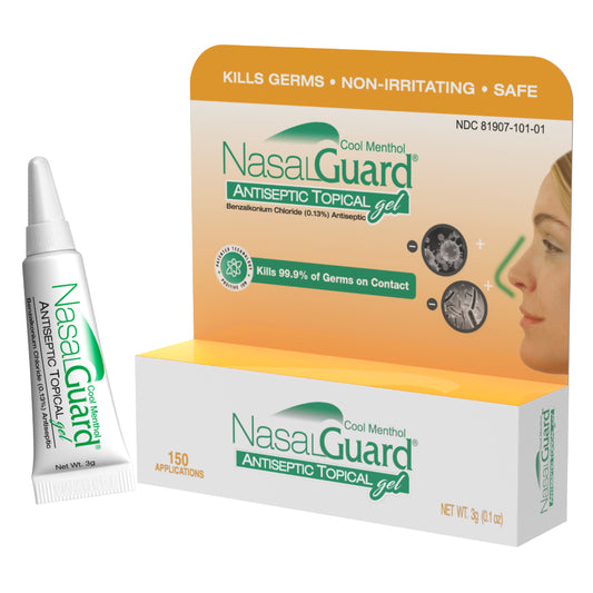 NasalGuard Antiseptic Topical Gel, Blocks & Kills 99.9% of Germs | Cool Menthol | 3g Tube