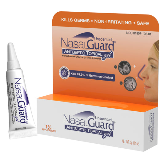 NasalGuard Antiseptic Topical Gel, Blocks & Kills 99.9% of Germs | Unscented | 3g Tube