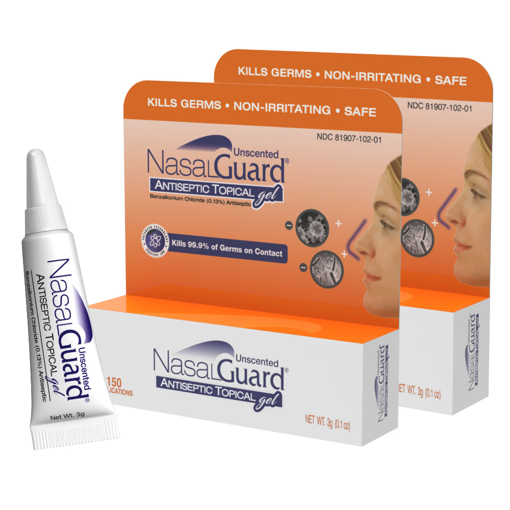 Gel tópico antiséptico NasalGuard: bloquea y elimina el 99.9% de los gérmenes | Sin perfume | Tubo de 3 g