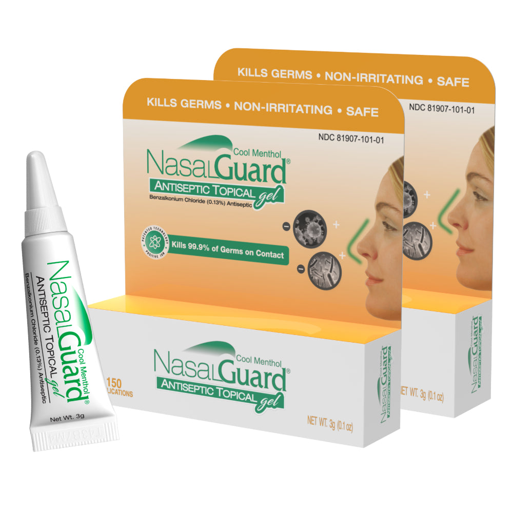 NasalGuard Antiseptic Topical Gel, Blocks & Kills 99.9% of Germs | Cool Menthol | 3g Tube