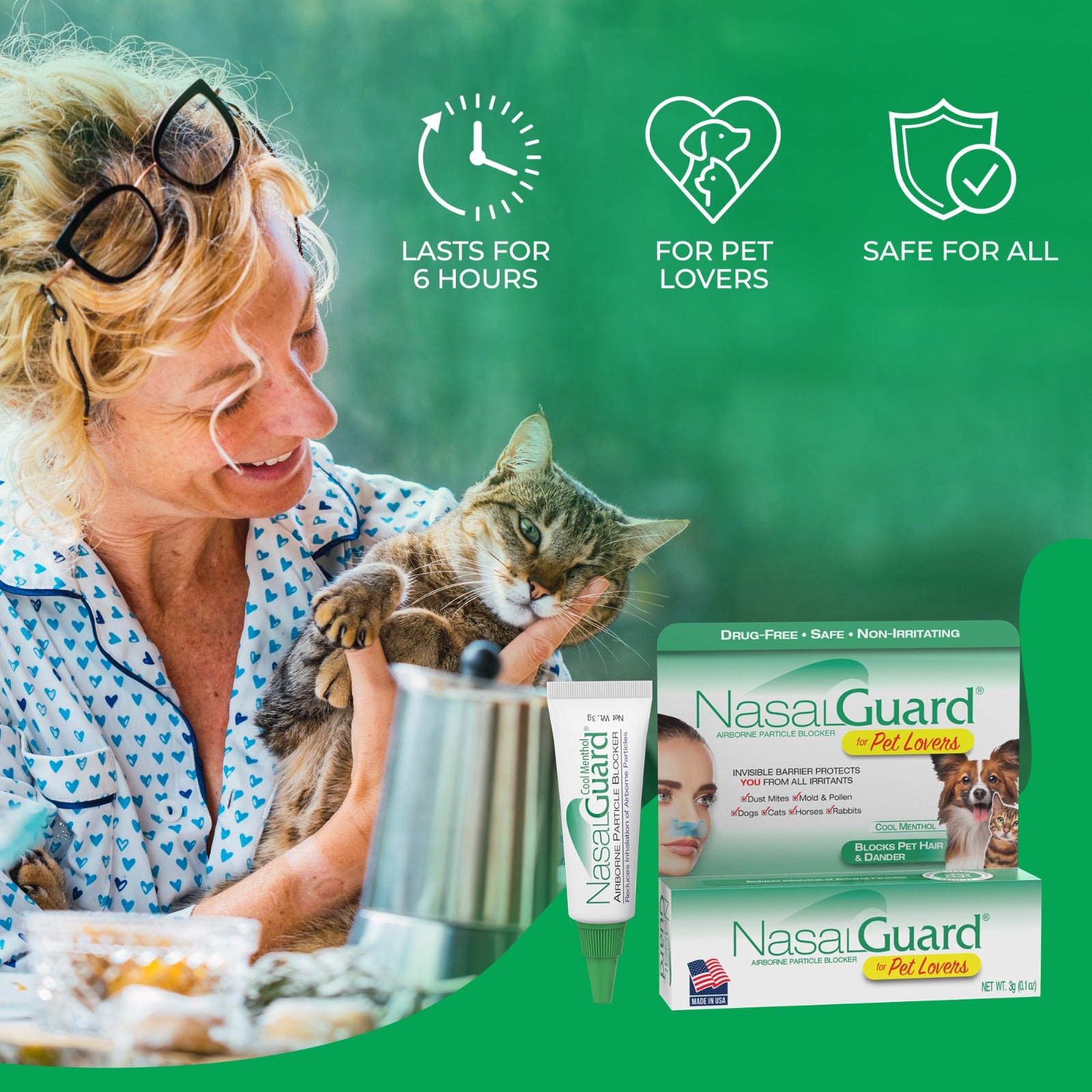 NasalGuard para amantes de las mascotas, bloqueador de partículas en el aire | Mentol refrescante | Tubo de 3 g