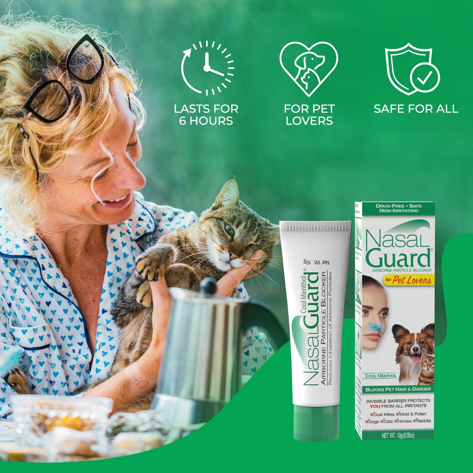 NasalGuard para amantes de las mascotas, bloqueador de partículas en el aire | Mentol refrescante | Tubo de 10 g